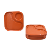 6 orange Guzzini plates with vintage 70s compartments