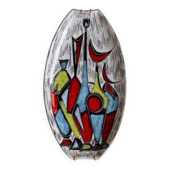 Multicolor Hand-Painted Ceramic Wall Plate, Vintage Studio, Italian 1970s Mid-Century Design