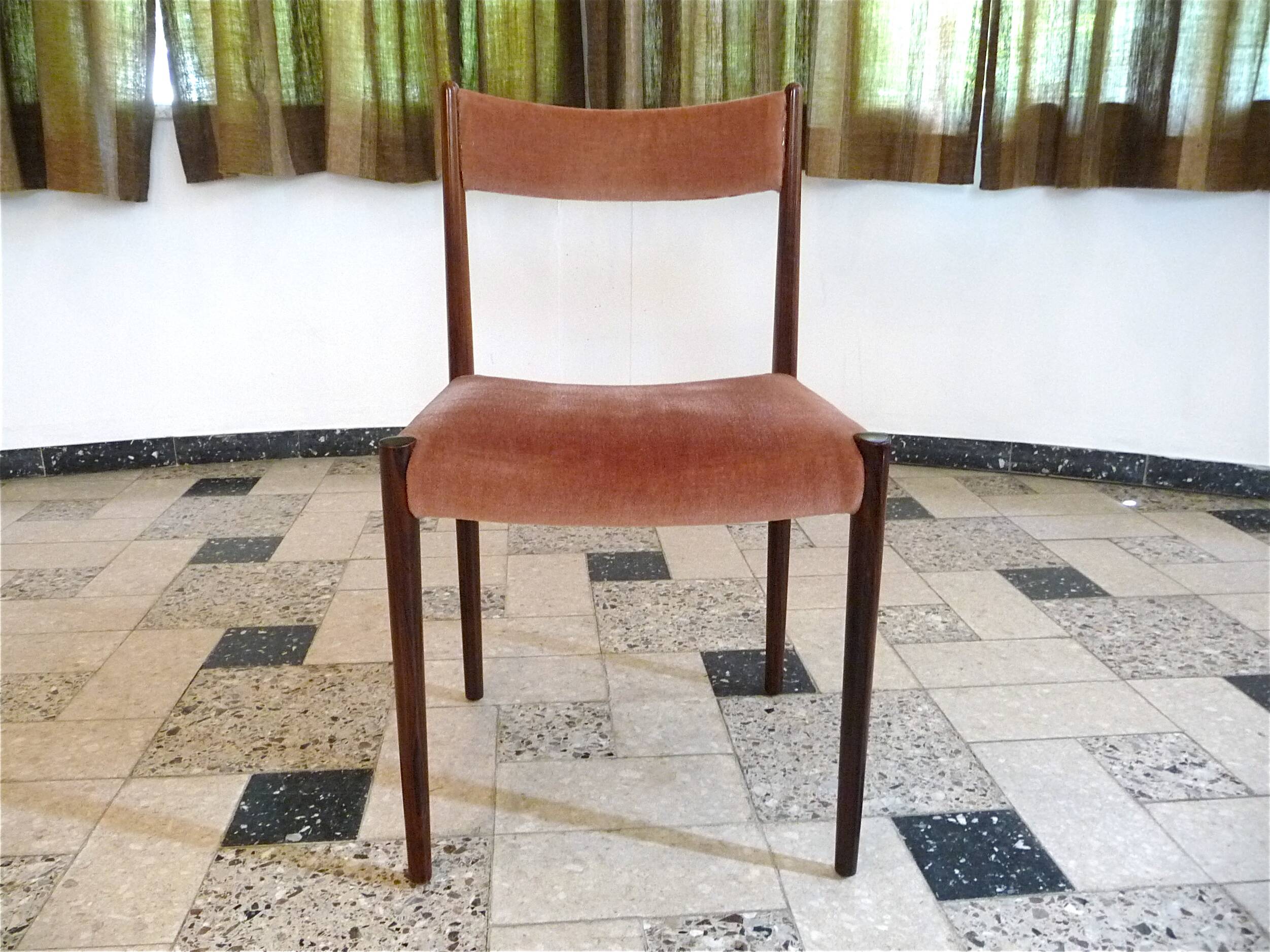 Set of 4 Velvet Dining Chairs in Walnut from Lübke, Germany 1960s