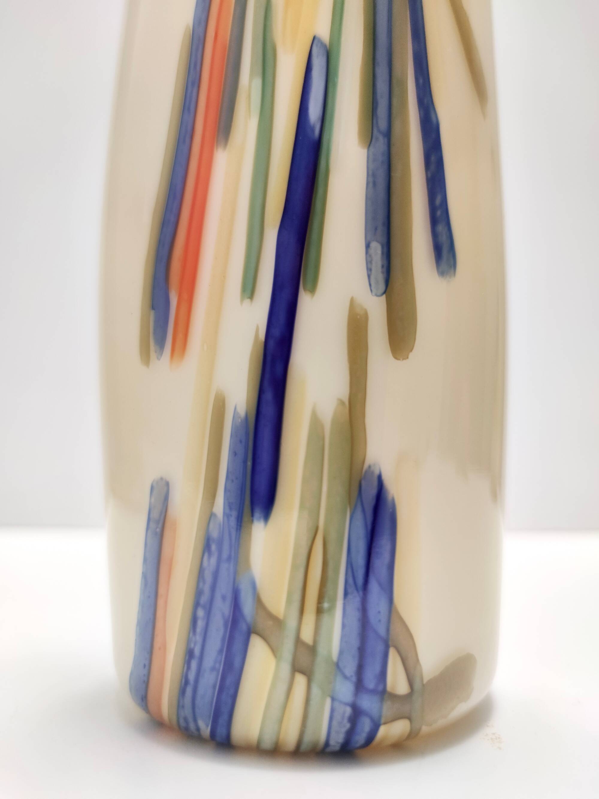 Beige Cylindric Encased and Hand-blown Opaline Glass Vase, Italy
