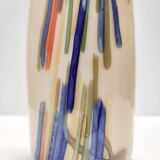 Beige Cylindric Encased and Hand-blown Opaline Glass Vase, Italy