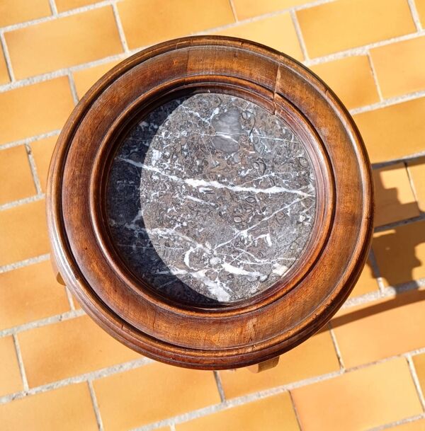 Guéridon, sellette en bois et marbre