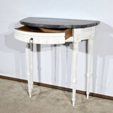 Console demi-lune en bois rechampi, style Louis XVI, début XIXème
