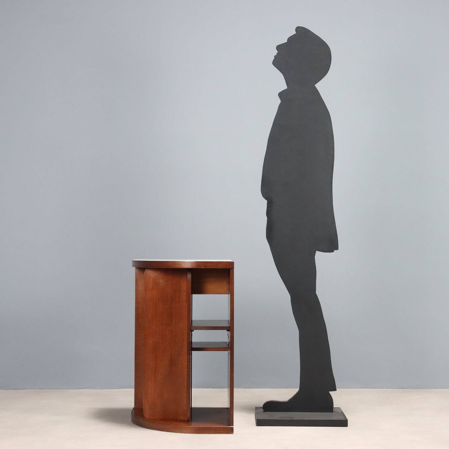 Small vintage cabinet in wood and white glass, Italian design, 1960s-1970s, original