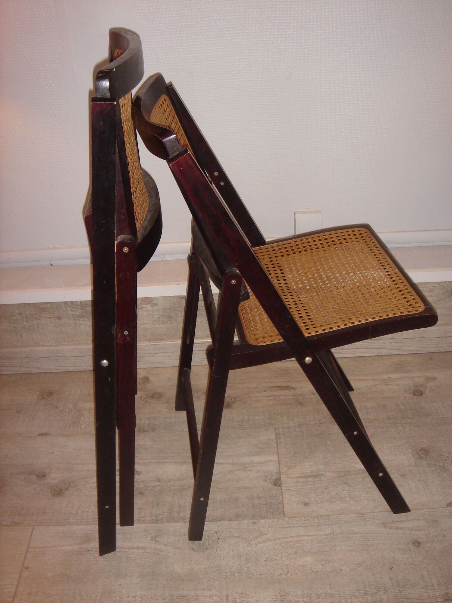 Pair of 1960/70 caning, wicker, rattan, wood folding chairs