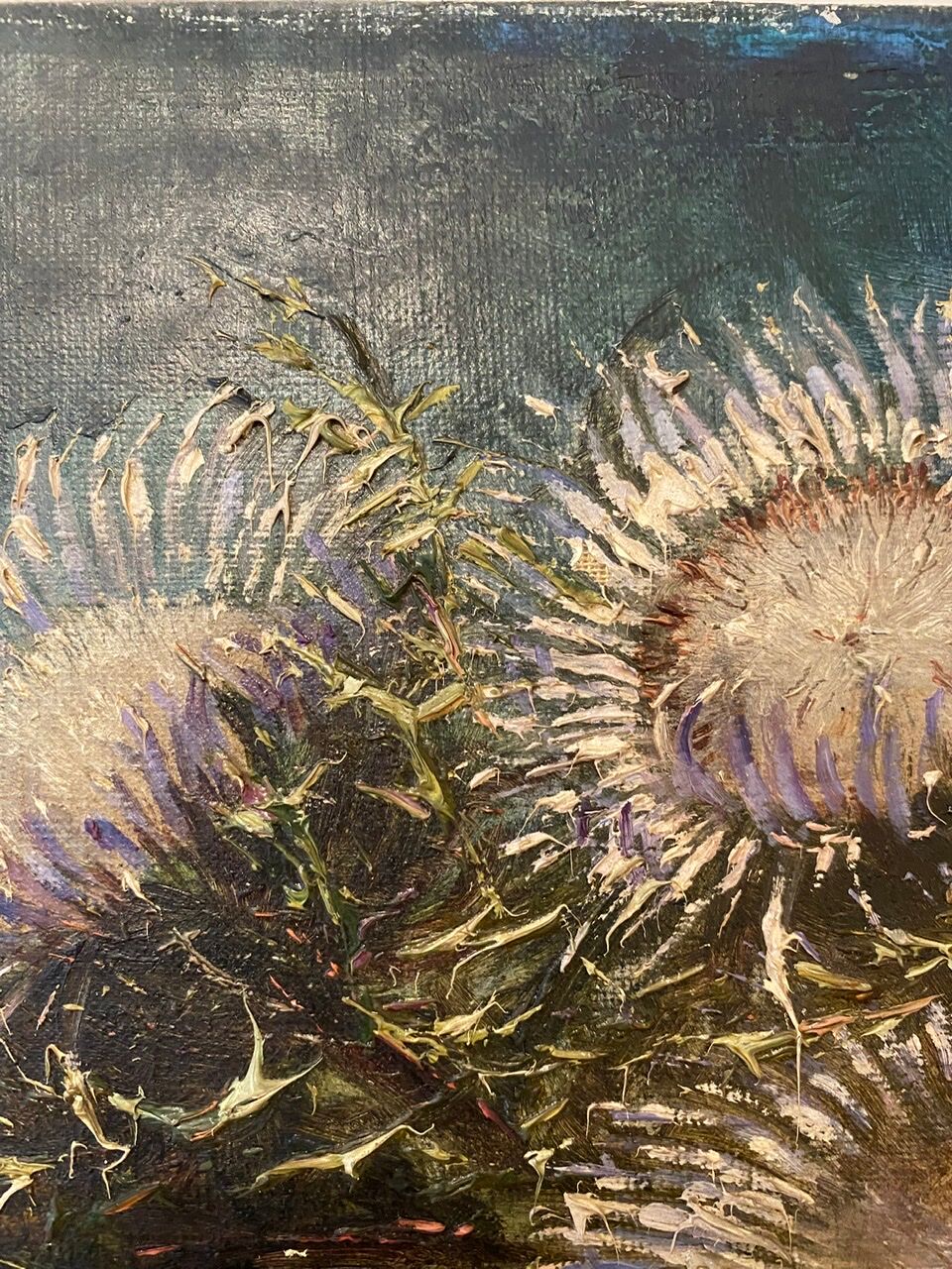 Old painting, still life with thistles signed C.Jung, 1928