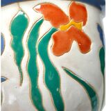 Handmade Studio Pottery Flower Pot - Colorful Relief Decoration, Signed