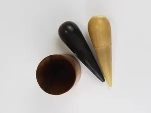 Carl Aubock II "The Bombs" salt and pepper shakers, walnut & horn, 1950s