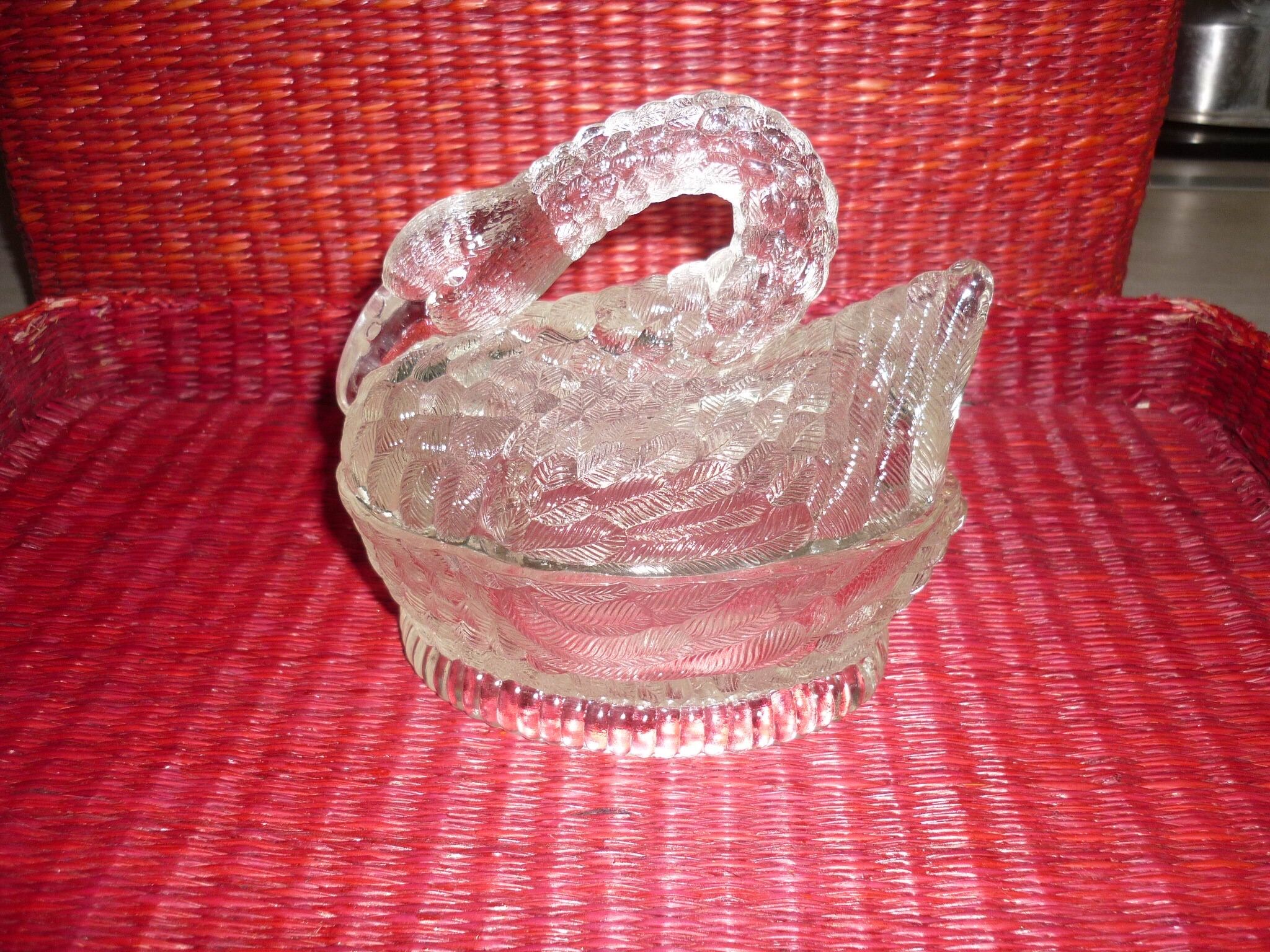 Swan-shaped glass butter dish