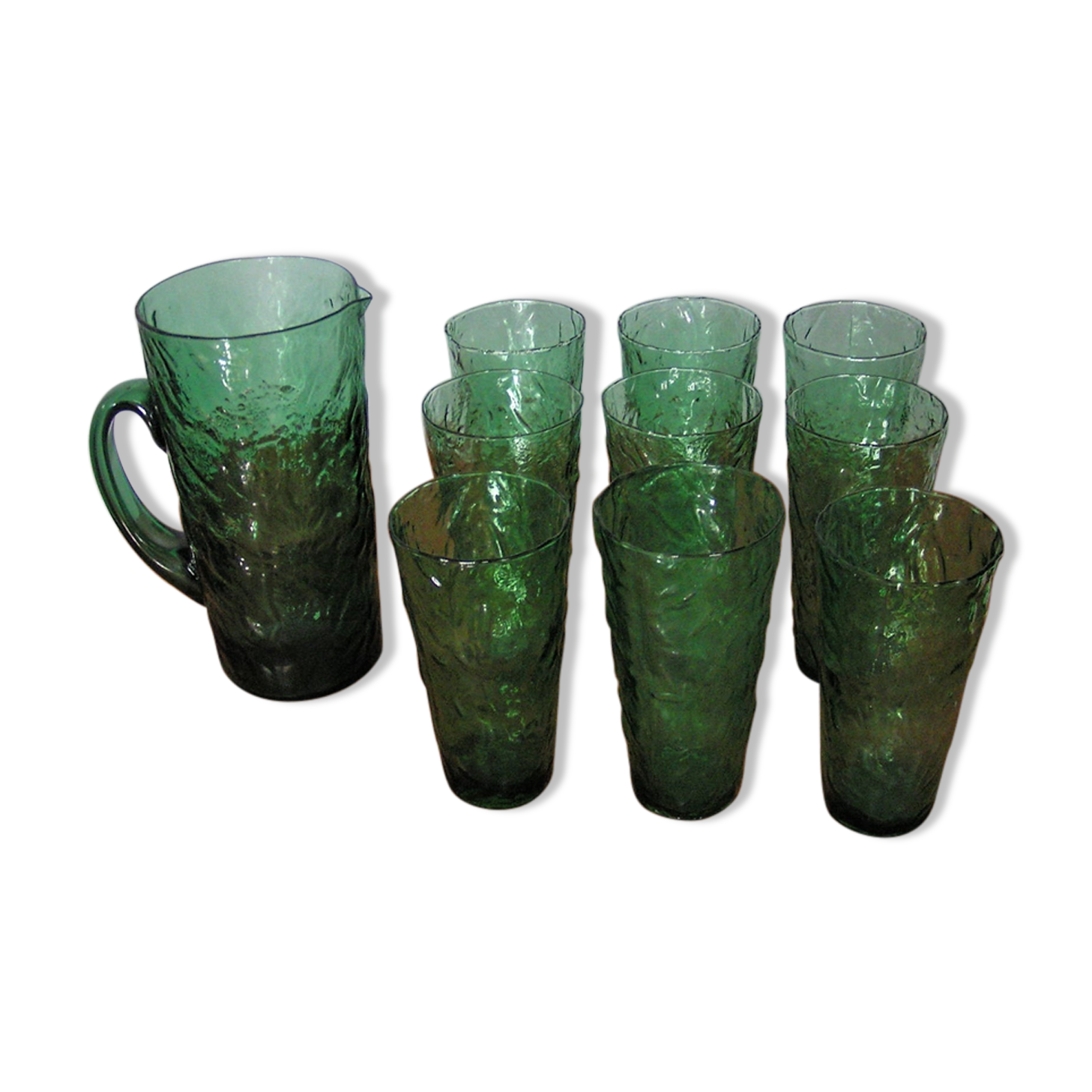 Service à Orangeade La Campagne - Pichet + 6 Verres - Vert - Vintage