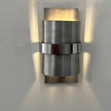 Pair of vintage wall lights, brushed metal and chrome, France 1970