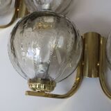 Paire d'appliques vintage doubles en laiton et verre, 1970
