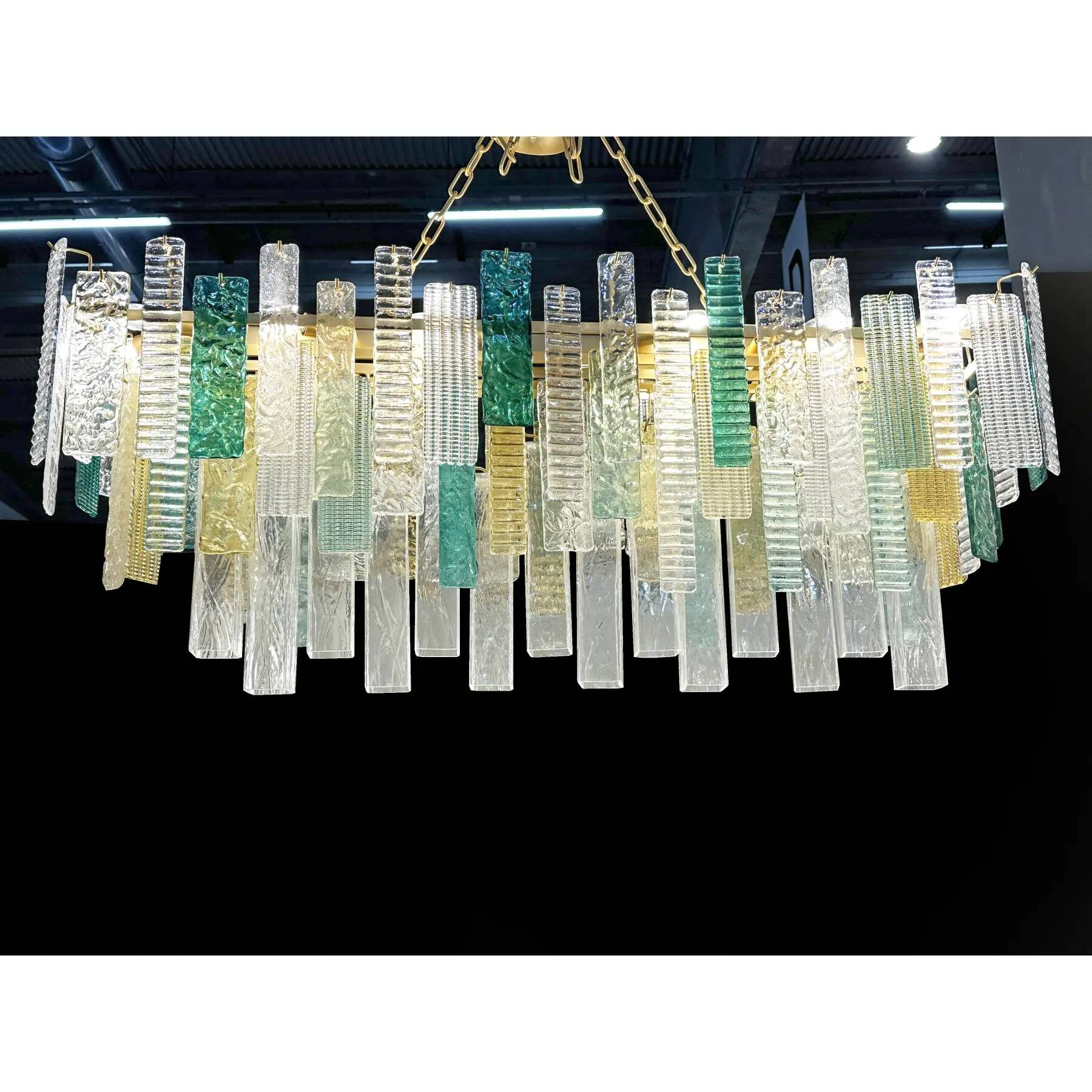 Large Italian Murano Glass “Listelli” Chandelier with Rectangular Strip