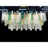 Large Italian Murano Glass “Listelli” Chandelier with Rectangular Strip