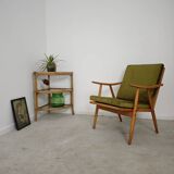 Rattan and glass corner shelf 1970