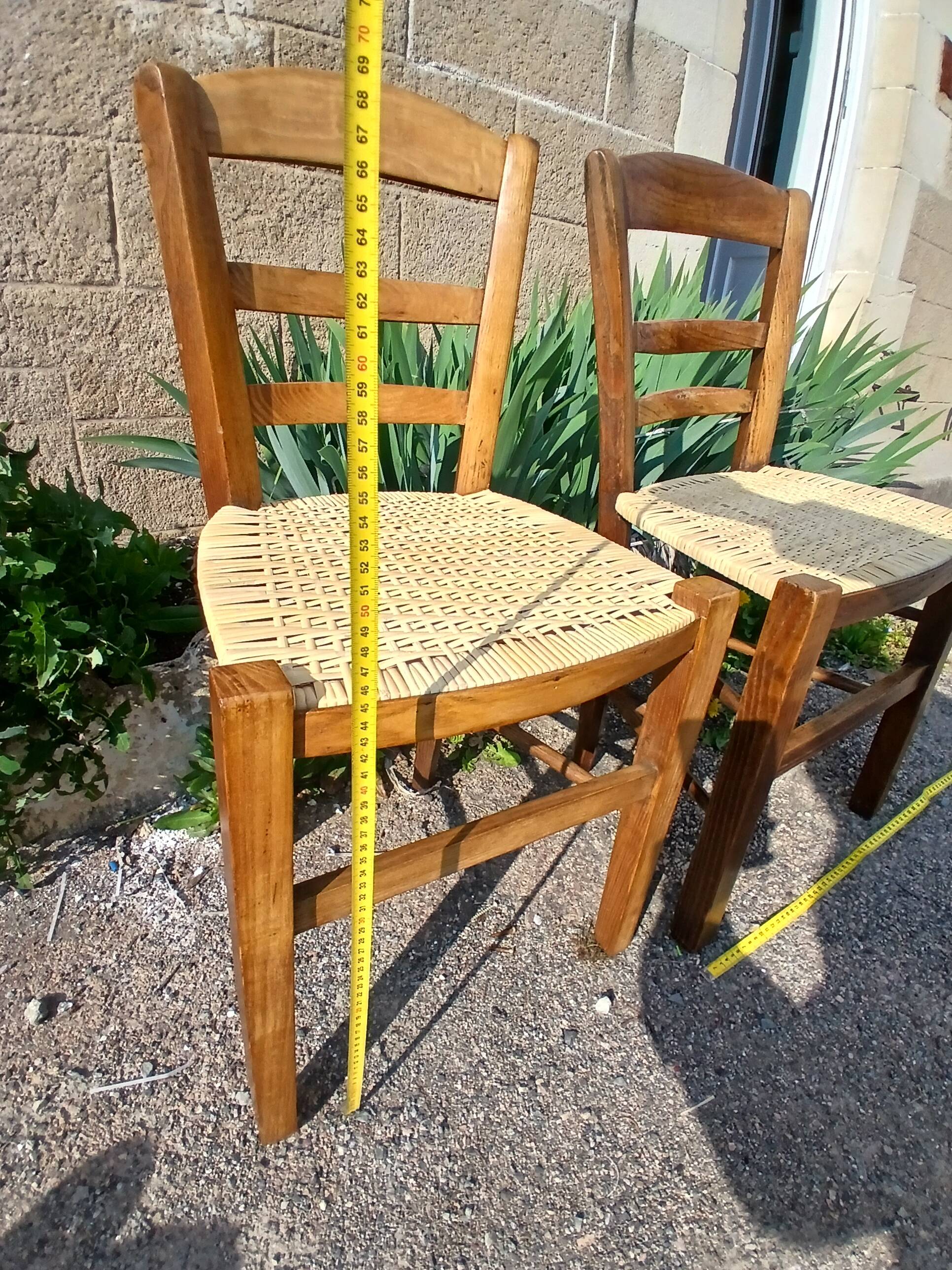 Pair of caned church chairs