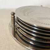 Silver coaster and holder, shell, 80s