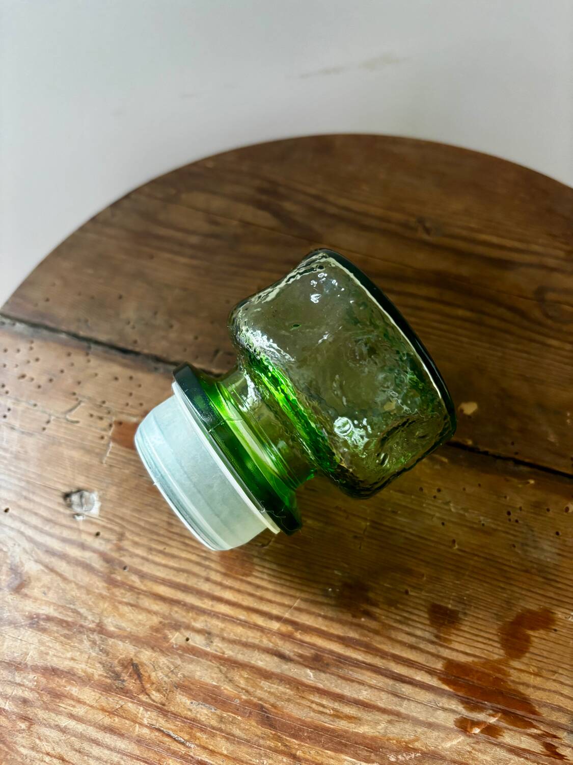 Vintage beautiful green thick honeycomb glass carafe bottle