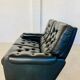 Vintage retro Danish 2 person black buttoned leather sofa 1970s