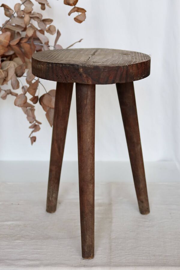 Tabouret tripode vintage en bois