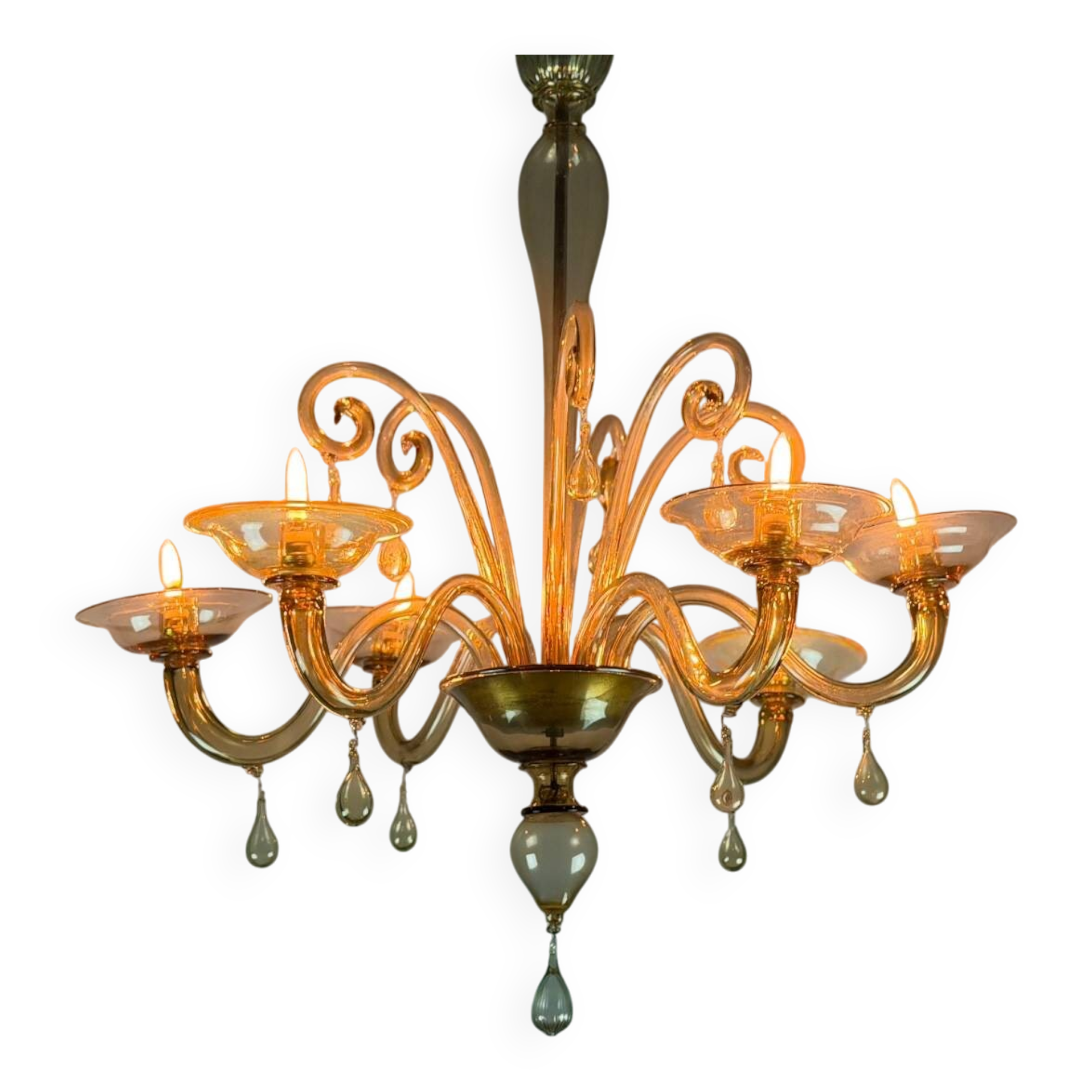 Lustre vénitien en verre de Murano mordoré, vers 1940