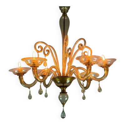 Lustre vénitien en verre de Murano mordoré, vers 1940