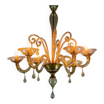 Venetian chandelier in gilded Murano glass, circa 1940