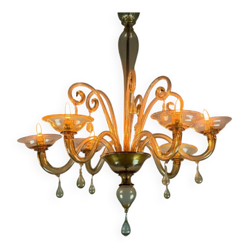 Venetian chandelier in gilded Murano glass, circa 1940