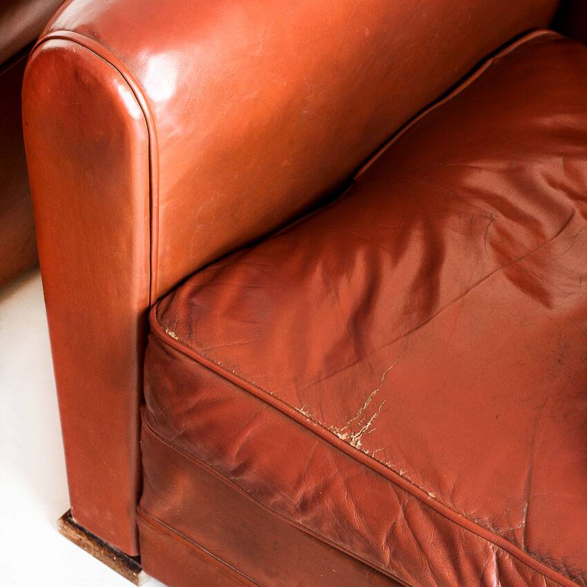 Pair of vintage club armchairs. Wood and Skay. France, 50