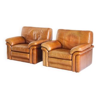 Pair of vintage leather armchairs. France, 80s.