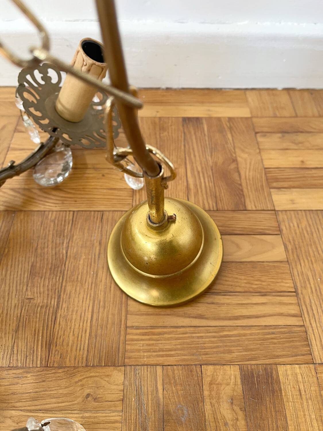 Antique 3-arm brass chandelier with tassels