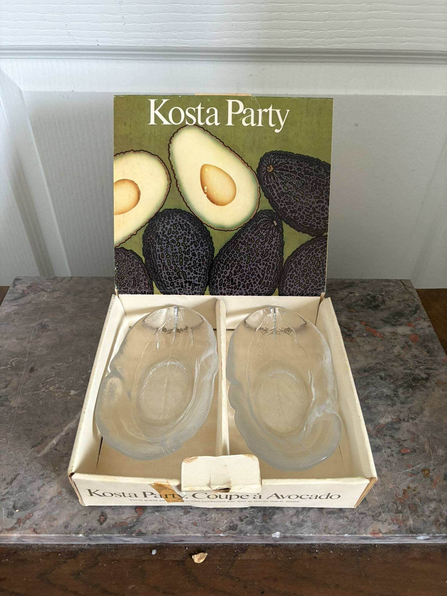 Vintage Avocado Coupe Glass KOSTA Party Engraved