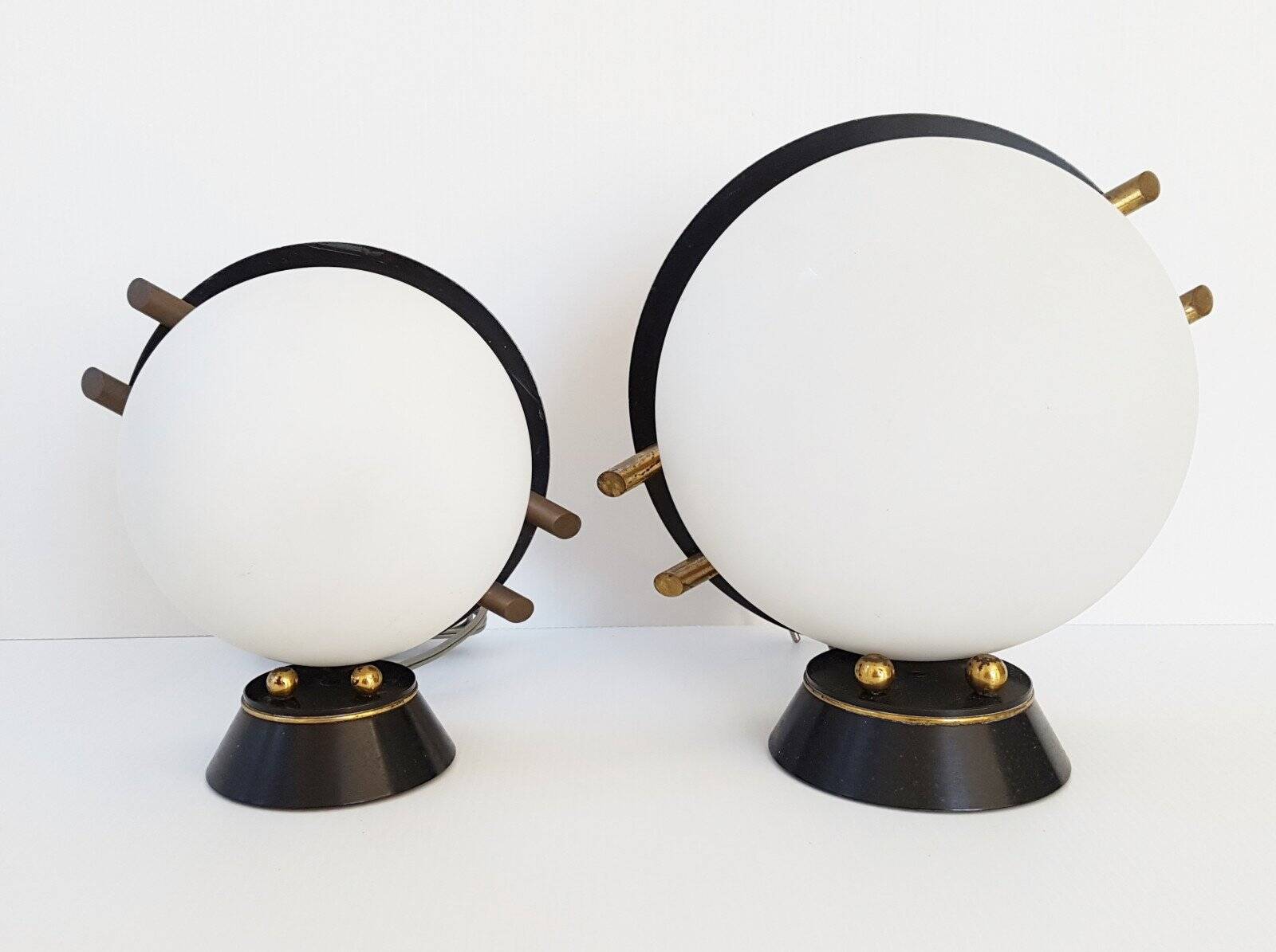 Pair of lamps Maison Arlus Steel Brass Glass 1950