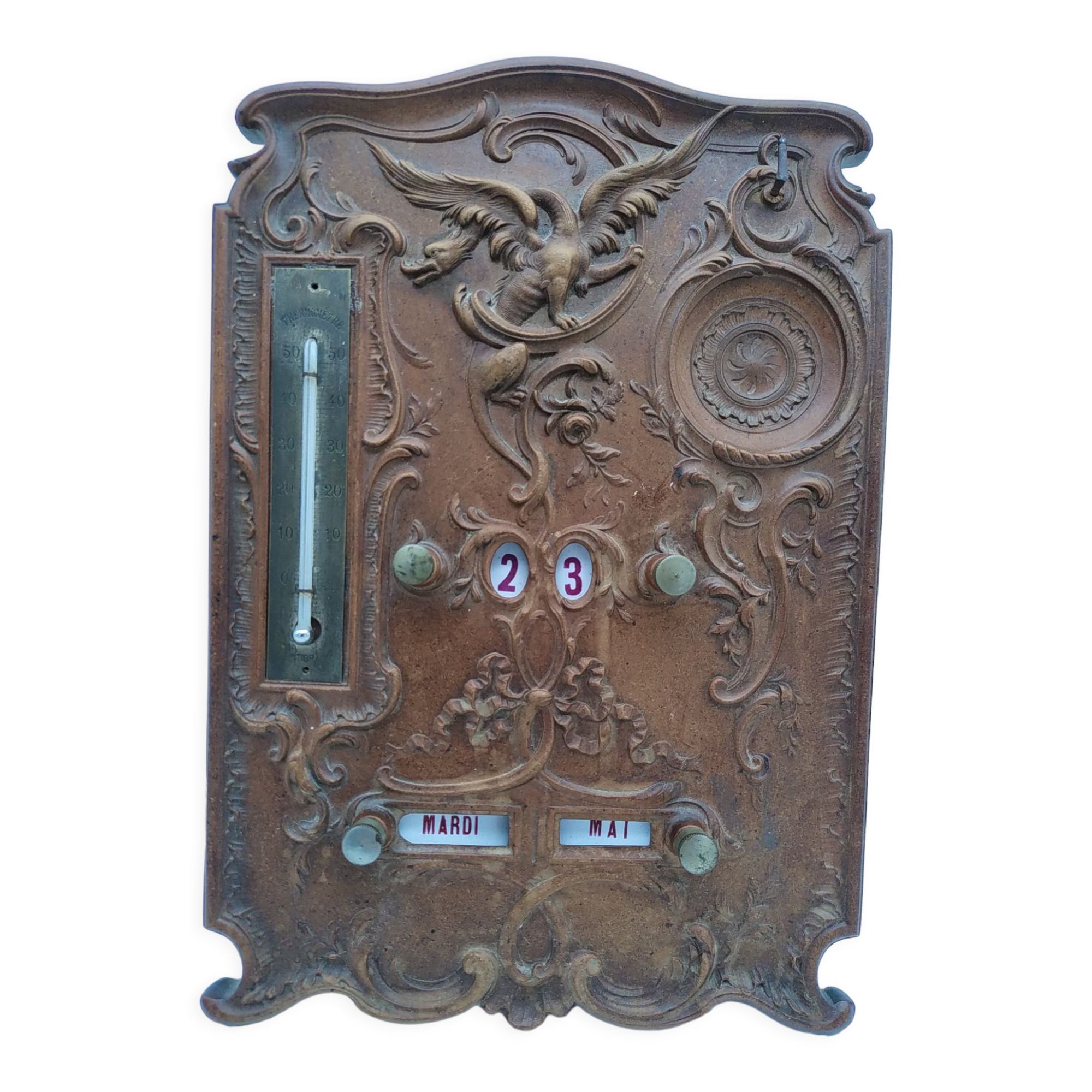 Perpetual calendar Napoleon III . Brass wood enamelled metal. Chimera.