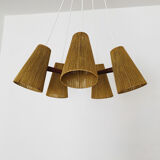 Teakwood and raffia bast chandelier by Temde