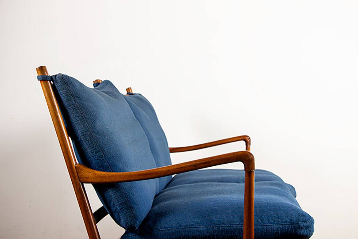 Danish 2-seater sofa in mahogany and cane by Ole Wanscher, 1960.