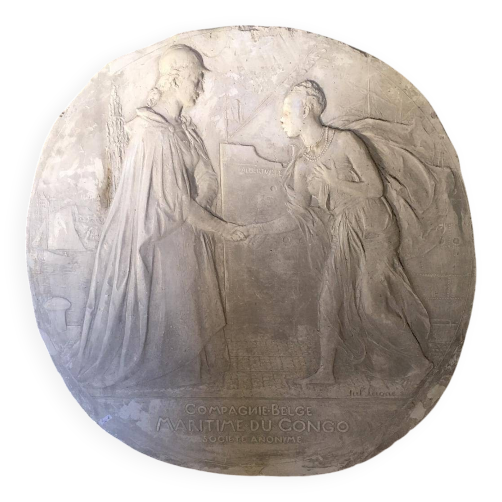 Sculpture, medal project signed Jules Lagae original plaster