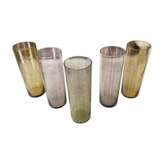 Set of 5 vintage glasses in smoked glass