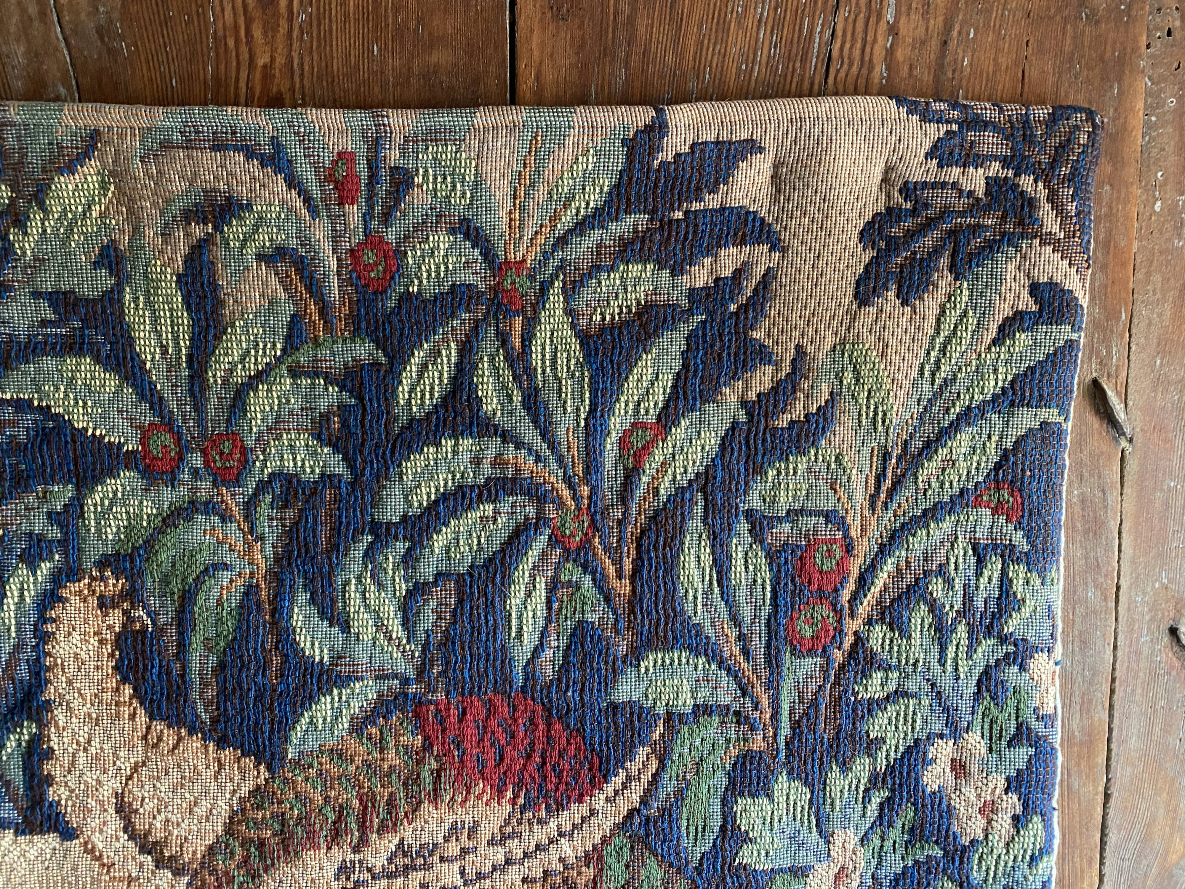 Tapisserie d'Halluin numérotée - couple de faisans buvant à la fontaine sur verdure
