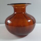 Orange vase in bubbled glass