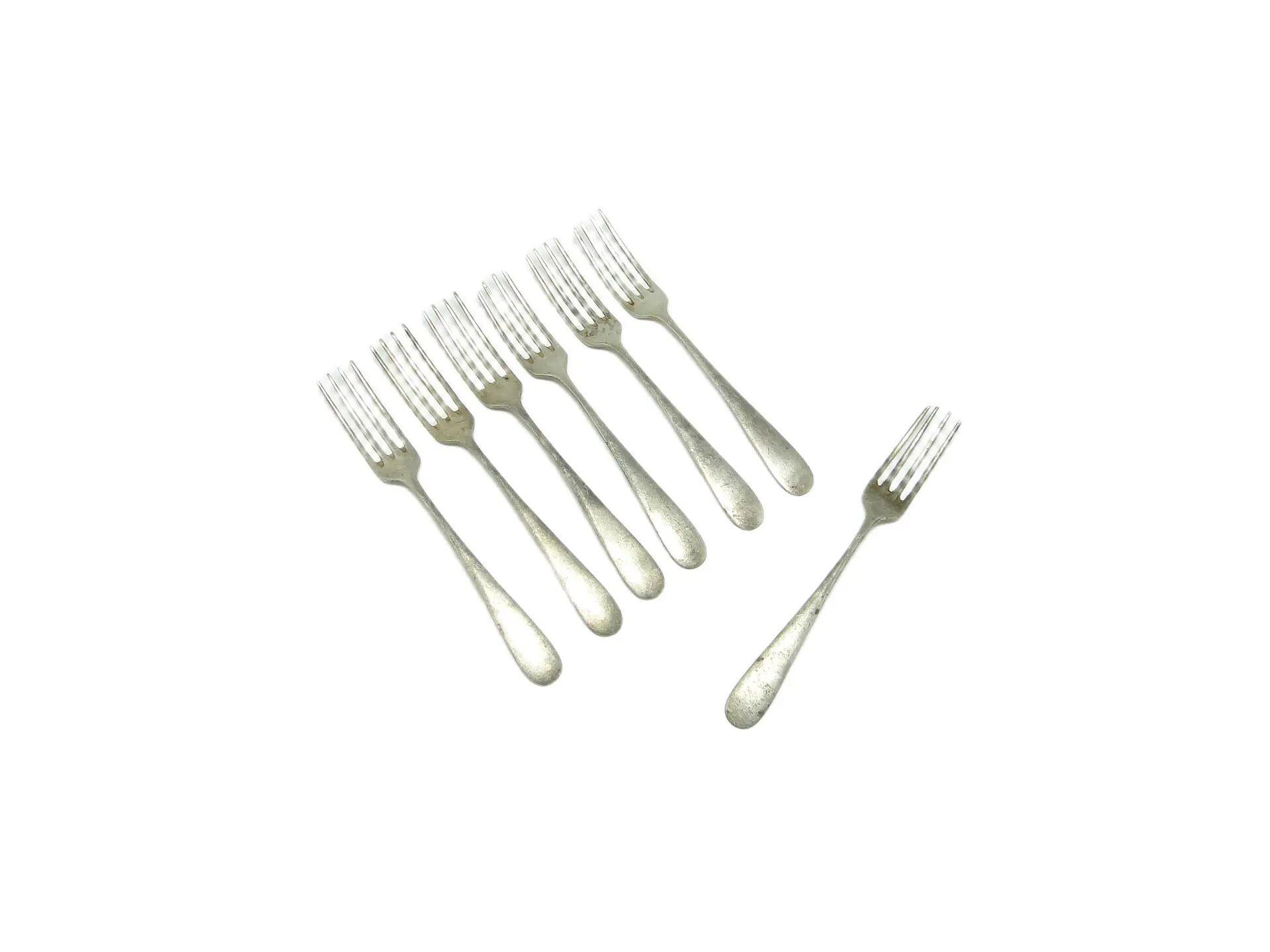 Set of forks, minimalism, silver-plated brass, Henneberg Brothers, Poland, 1930s