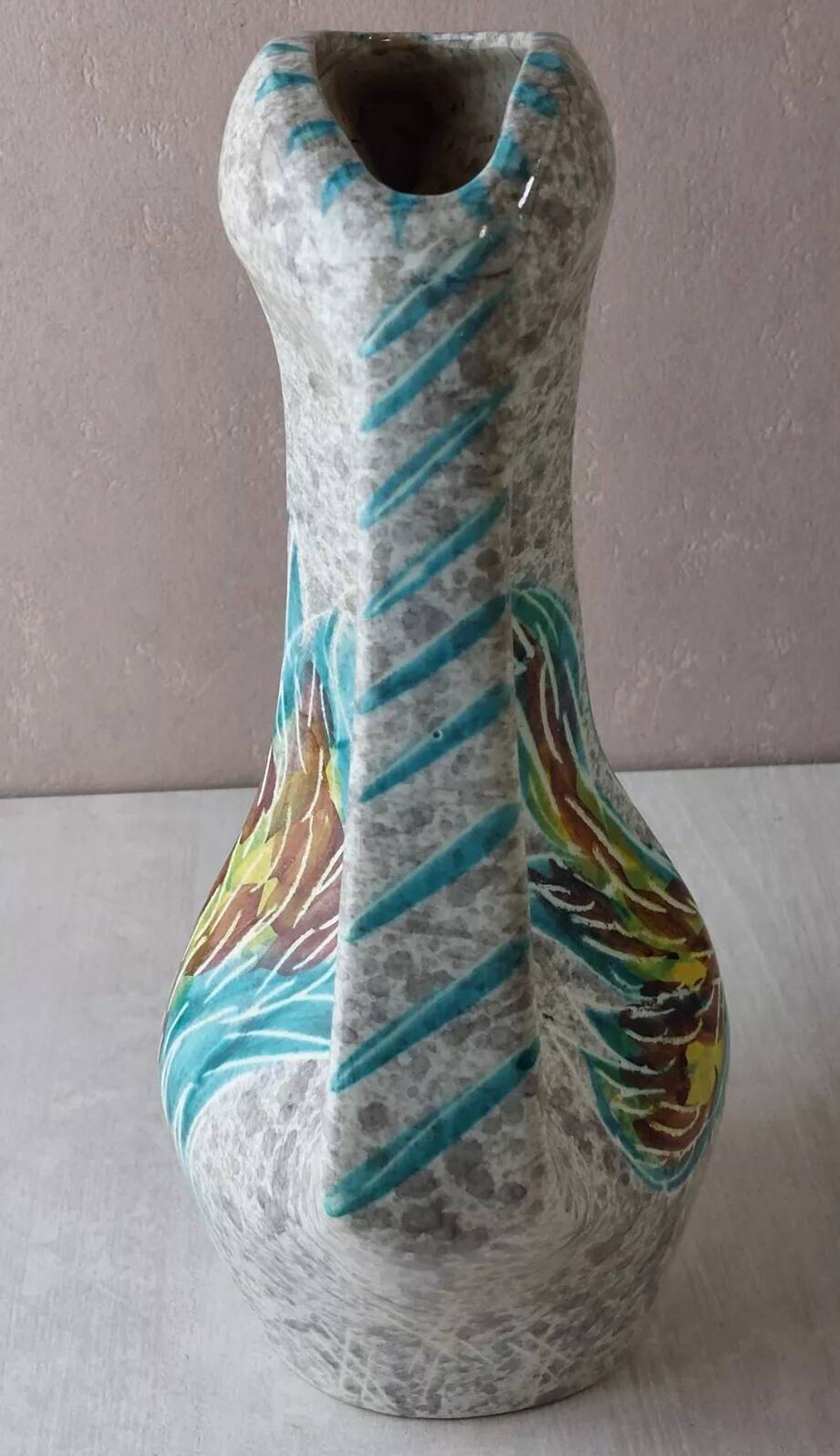 Old zoomorphic vase with fish decoration, by A. Borty, from Vallauris