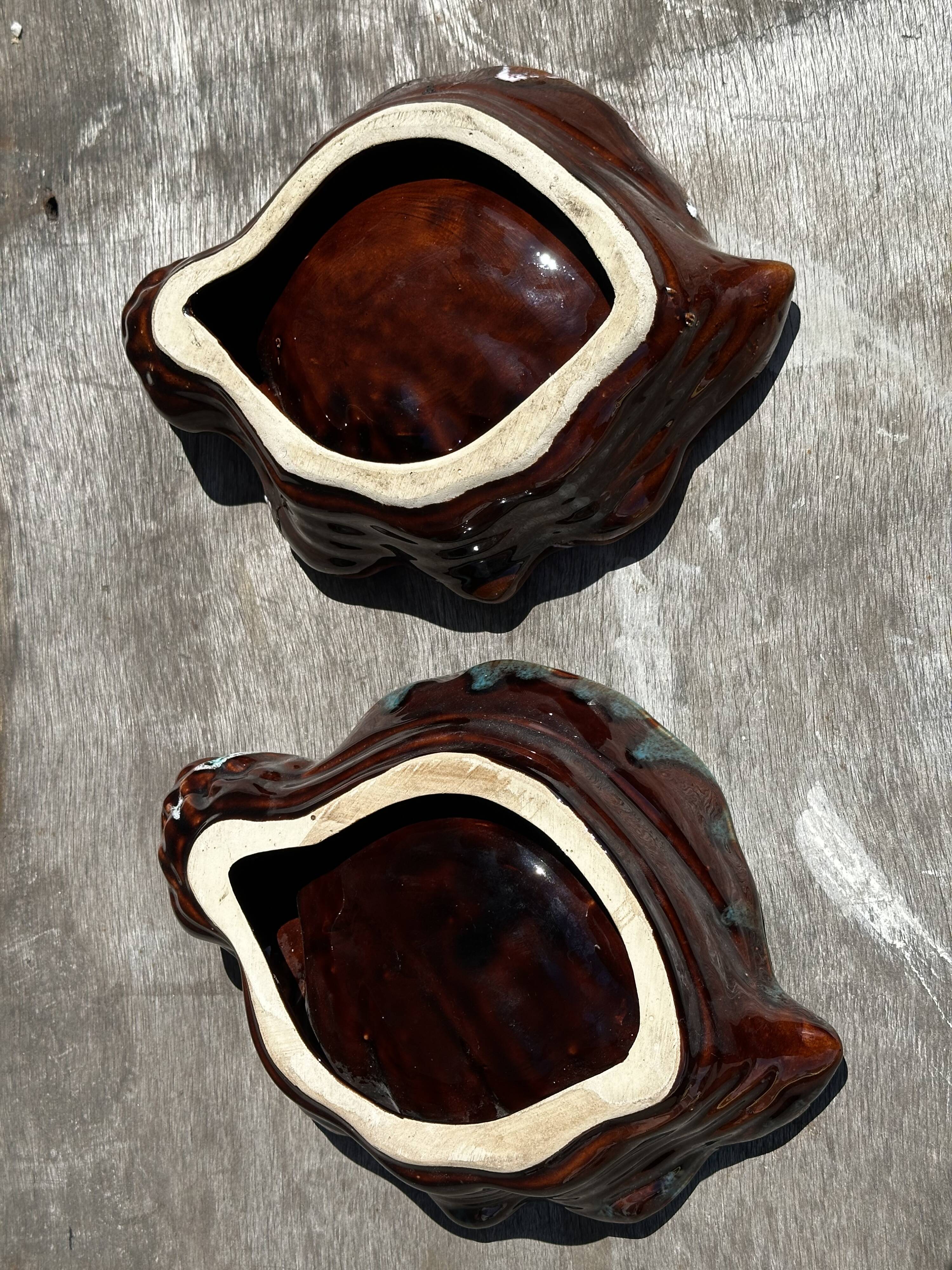 Pair of 60s-70s Vallauris Ceramic Empty Pockets in Shell Shape