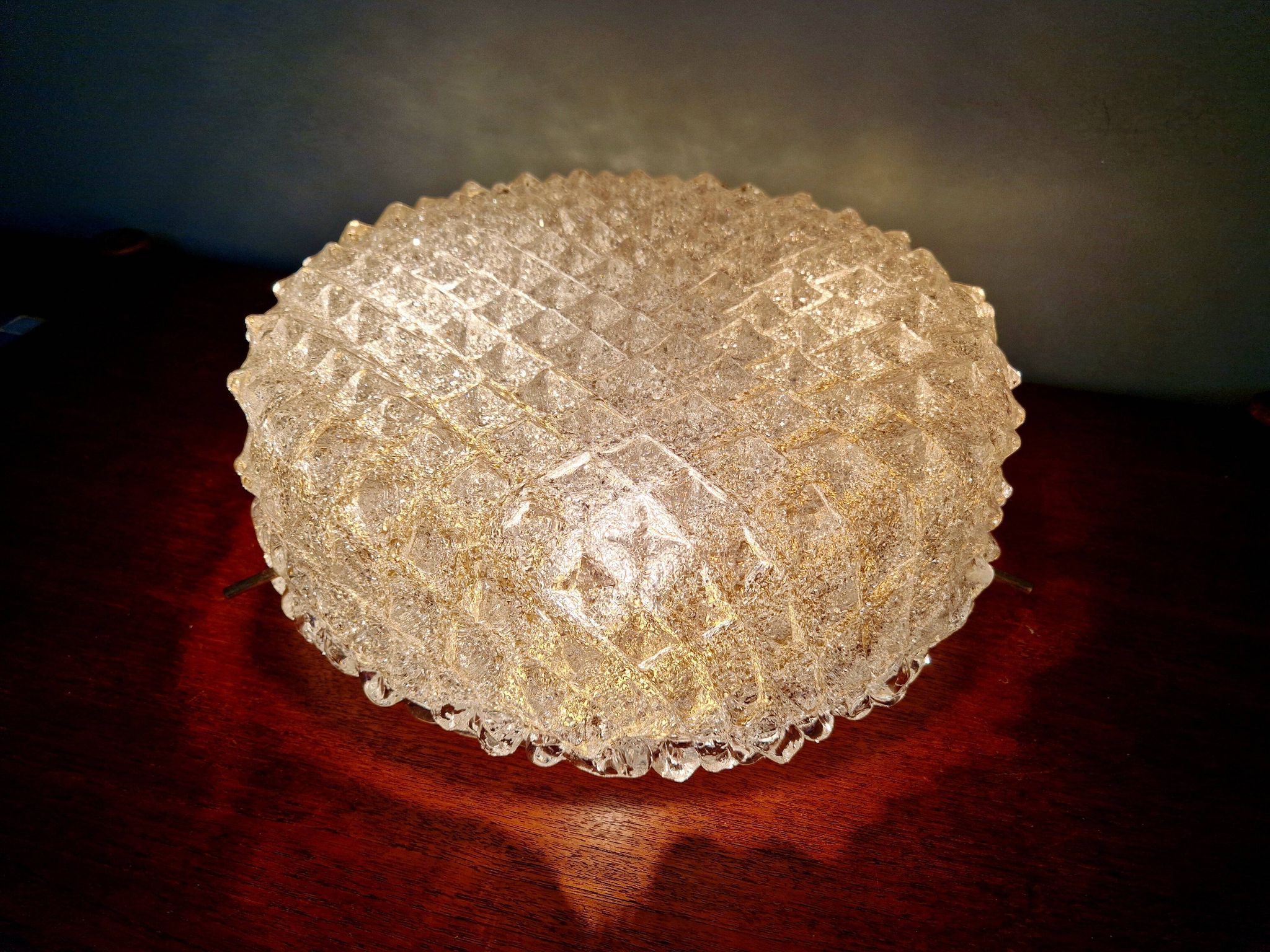 Large brass and frosted glass ceiling light, Hillebrand Lighting, 1970.