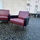 Vintage 70s red and black embossed sofa armchair set