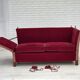 1970s, Danish 2-seater "Spanish" drop arm sofa, red furniture velour.