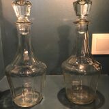 Two twin glass decanters