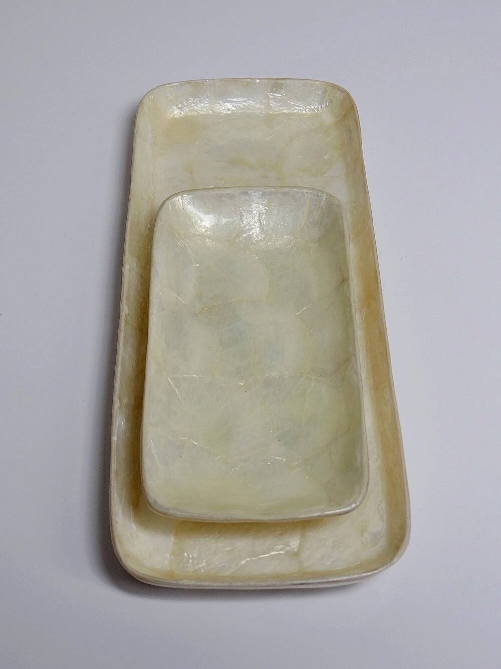2 vintage rectangular empty pocket bowls in Capiz mother-of-pearl