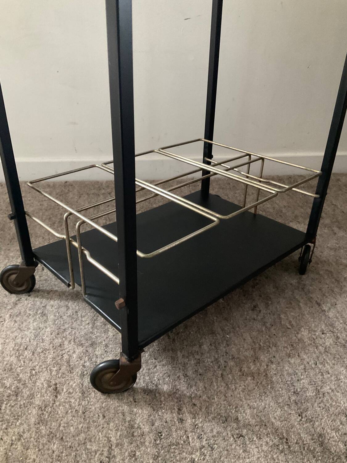 Vintage teak and metal bar trolley