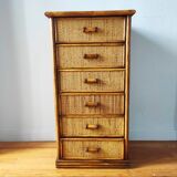 Vintage wicker and rattan chest of drawers